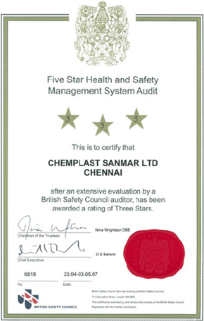 Congratulations to Chemplast on the rating by British Safety Council for their safety practices.