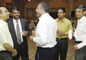At the dinner hosted by Sanmar and L&T. L to R: Hiren Shah, IACC, Dr Shankaran P Ragunathan, IACC, N K Ranganathan, CEO, Grundfos Pumps India and R Anand, IACC (extreme right)