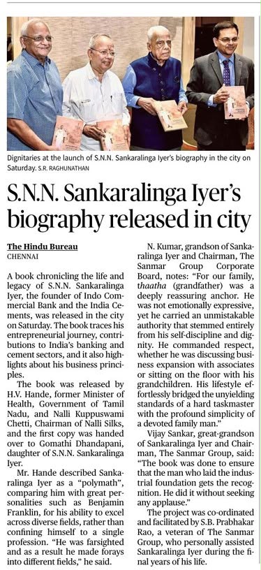 Biography of SNN Sankaralinga Iyer released