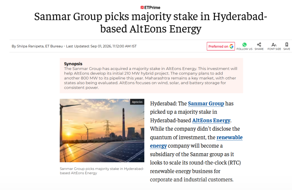 The Sanmar Group invests in AltEons Energy